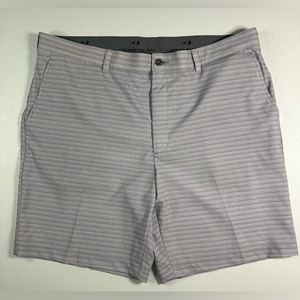 Grand‎ Slam Mens Grey Striped Performance Golf Shorts Size 40 Stretch Activewear